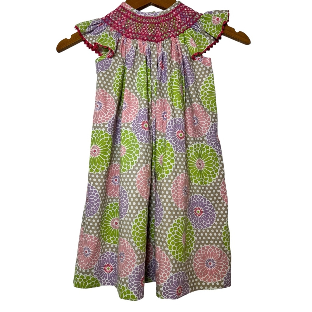 Stellybelly Colorful Floral Smocked Pleated Dress Ruffled Sleeves 3T